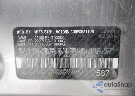 2017 Mitsubishi Lancer Es/Se/Sel z USA, uszkodzony, nr VIN JA32V2FW9HU000941